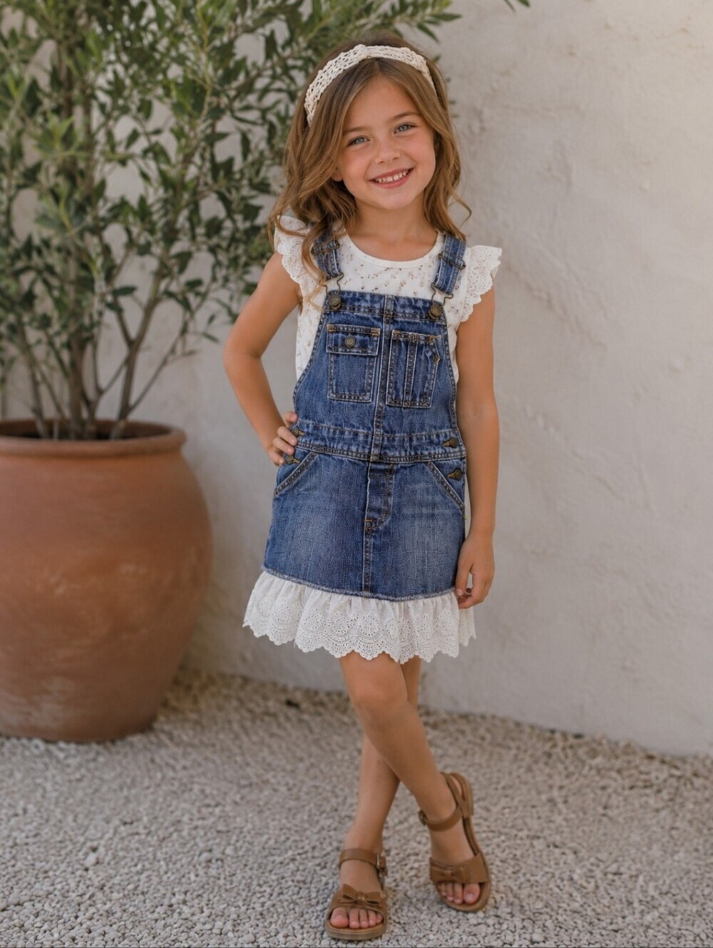 Ralph Lauren Denim Overall Dress Jumper Girls Cottagecore Prairie Size 5